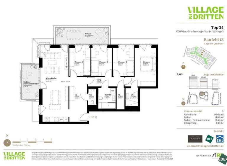 Terrassenwohnung zum Kauf - Erstbezug 856.000 € 5 Zimmer 110,6 m² 5. Geschoss Otto-Preminger-Straße Wien 1030