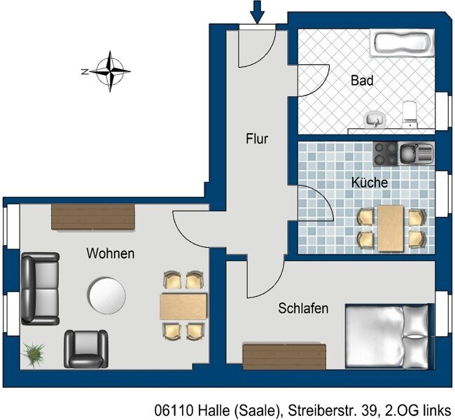 Wohnung zur Miete 520 € 2 Zimmer 60,7 m²<br/>Wohnfläche 2.<br/>Geschoss 30.11.2024<br/>Verfügbarkeit Streiberstr. 39 Südliche Innenstadt Halle (Saale) 06110