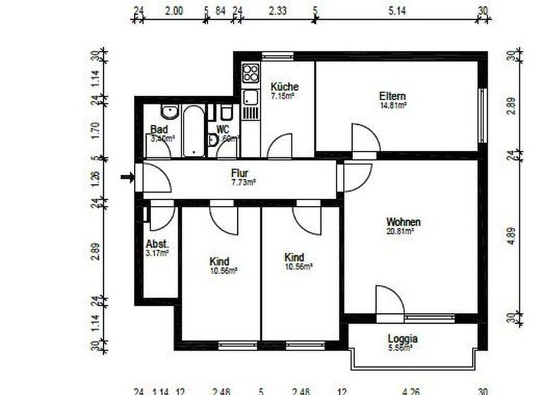 Wohnung zur Miete 1.250 € 4 Zimmer 80 m² 1. Geschoss Mannheimer Str. 4 Delkenheim Wiesbaden 65205