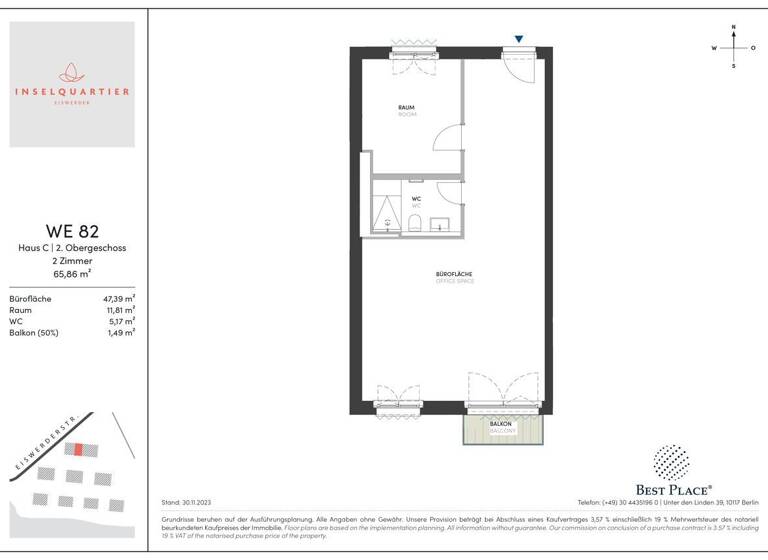 Bürogebäude zum Kauf 5.922 € 2 Zimmer 65,9 m²<br/>Bürofläche Eiswerderstraße 10 Spandau Berlin 13585