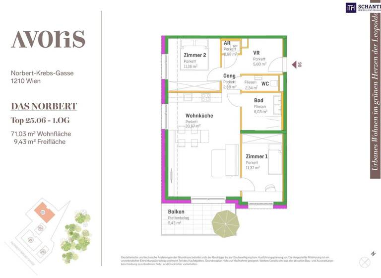 Wohnung zum Kauf - Erstbezug 418.000 € 3 Zimmer 71 m² 1. Geschoss Norbert-Krebs-Gasse Wien 1210