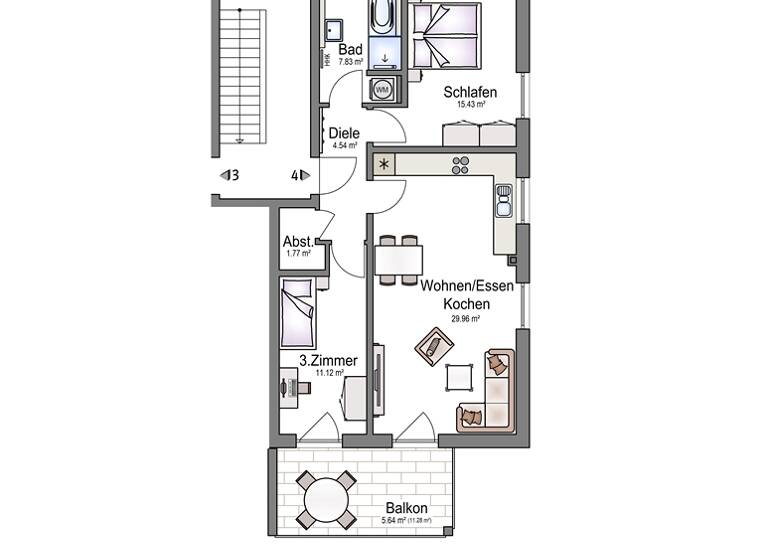 Wohnung zum Kauf provisionsfrei 439.900 € 3 Zimmer 76,3 m² 1. Geschoss frei ab sofort Eichenweg 4 Weil 86947