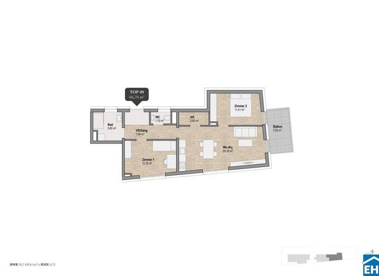 Wohnung zum Kauf - Erstbezug 363.782 € 3 Zimmer 66,7 m² 1. Geschoss Sankt Leonhard Graz 8010