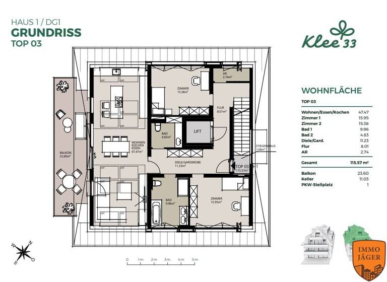 Wohnung zum Kauf - Erstbezug 1.588.800 € 4 Zimmer 168,4 m² 2. Geschoss Knabenseminarstraße 31 und 33 Urfahr Linz 4040