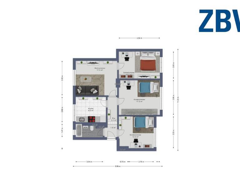 Wohnung zur Miete 569 € 4 Zimmer 82,7 m² 1. Geschoss Im Brückfeld 18 Cracau Magdeburg 39114