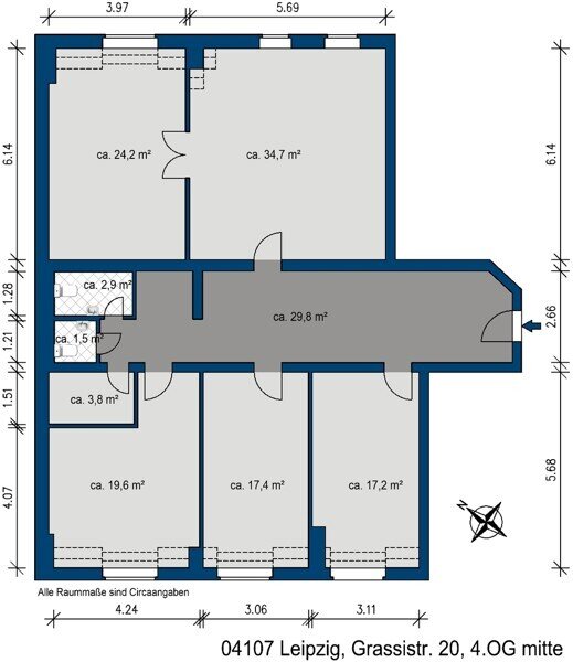 Bürofläche zur Miete provisionsfrei 1.586 € 5 Zimmer 144,1 m²<br/>Bürofläche Grassistr. 20 Zentrum - Süd Leipzig 04107