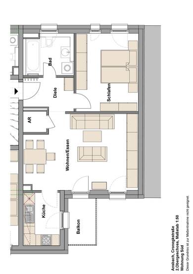 Wohnung zur Miete 630 € 2 Zimmer 56 m² 2. Geschoss frei ab 01.08.2025 Cronegkstraße 4/6 Stadt Ansbach 91522