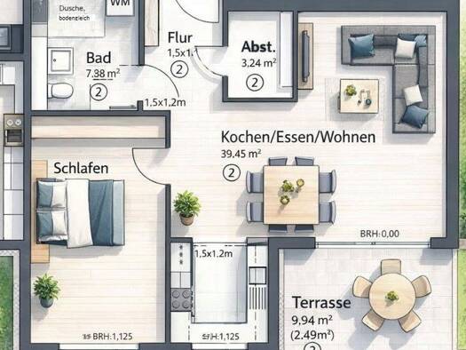 Terrassenwohnung zum Kauf - Neubau provisionsfrei 359.100 € 2 Zimmer 63 m² Karlsdorfer Straße 11 Bruchsal Bruchsal 76646