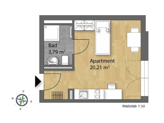 Studio zum Kauf - Neubau provisionsfrei 179.900 € 1 Zimmer 24 m² EG Friedenstraße 8 Kumpfmühl-Ziegetsdorf-Neuprüll Regensburg 93051