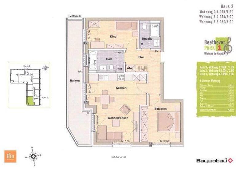 Wohnung zum Kauf 389.000 € 3 Zimmer 75,9 m² 2. Geschoss Gustav-Mahler-Straße Neusäß 86356