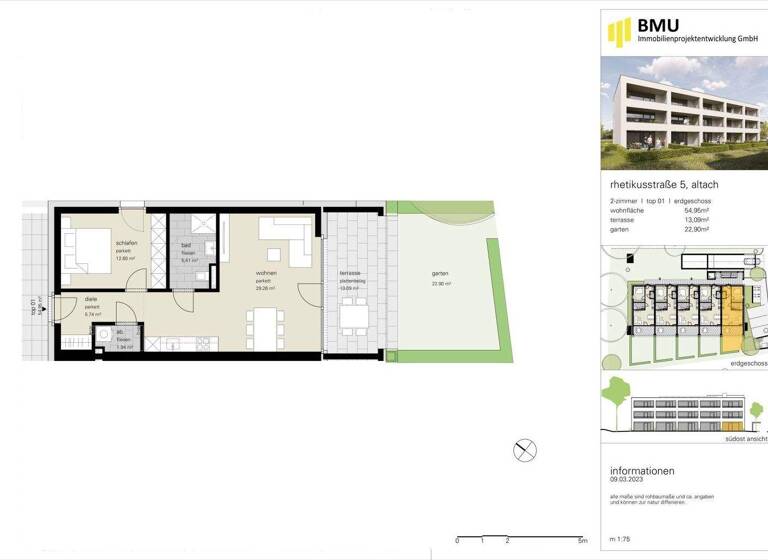 Wohnung zur Miete - Erstbezug 973 € 2 Zimmer 55 m² EG Rhetikusstraße Altach 6844