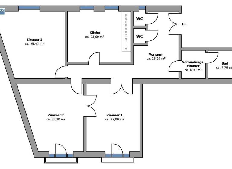 Wohnung zur Miete 1.962 € 4 Zimmer 143,1 m² 2. Geschoss Alserbachstraße Wien 1090