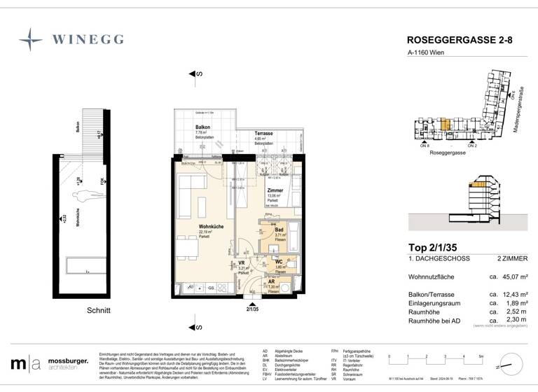 Wohnung zum Kauf - Erstbezug 374.400 € 2 Zimmer 45,1 m² 6. Geschoss Roseggergasse 2-8 Wien 1160