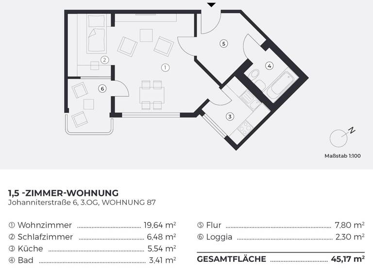 Wohnung zum Kauf provisionsfrei 281.900 € 1,5 Zimmer 45,2 m² 3. Geschoss Johanniterstraße 6 Kreuzberg Berlin 10961