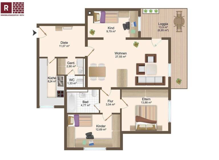 Wohnung zum Kauf 459.000 € 3,5 Zimmer 98 m² 8. Geschoss Sachsenhausen Frankfurt am Main 60598