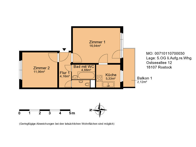 Wohnung zur Miete 335 € 2 Zimmer 44 m²<br/>Wohnfläche 5.<br/>Geschoss 01.03.2025<br/>Verfügbarkeit Ostseeallee 12 Lütten Klein Rostock 18107