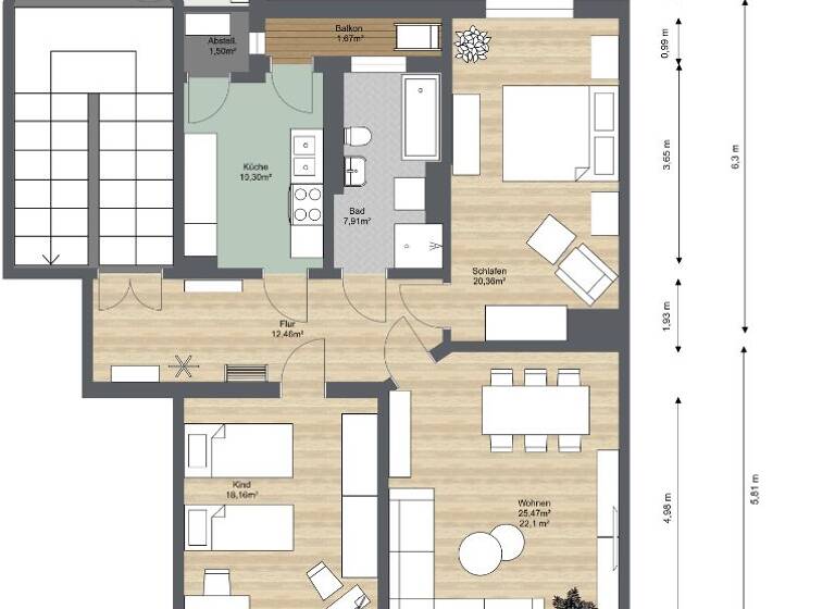 Wohnung zur Miete 637 € 3 Zimmer 97,9 m² 1. Geschoss Lessingstraße 3 Innenstadt Riesa 01587