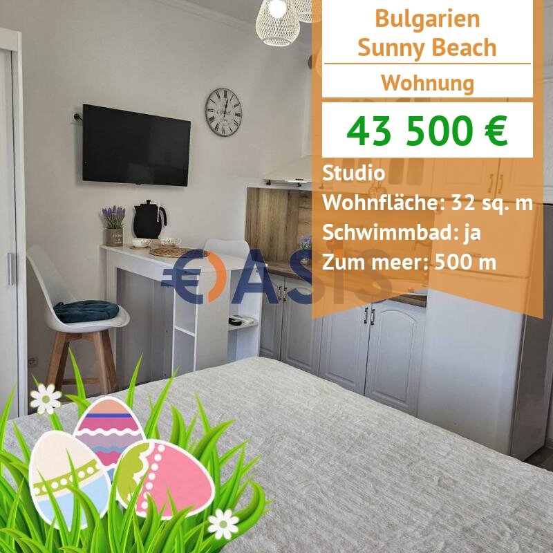 Apartment zum Kauf provisionsfrei 43.500 € 1 Zimmer 32 m²<br/>Wohnfläche 2.<br/>Geschoss Slnchev Bryag Sunny Beach 8230