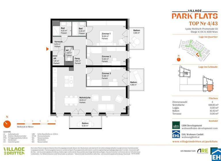 Wohnung zum Kauf - Erstbezug 998.000 € 4 Zimmer 109 m² 9. Geschoss Ljuba-Welitsch-Promenade 22 Wien 1030