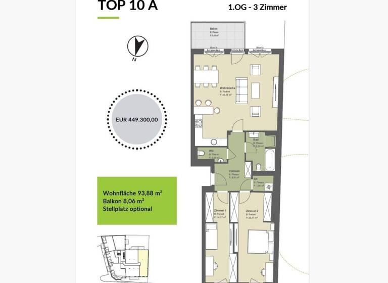 Wohnung zum Kauf provisionsfrei 449.300 € 3 Zimmer 93,9 m² Klosterneuburg 3400