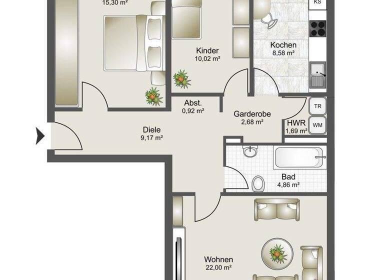 Wohnung zum Kauf 280.000 € 3 Zimmer 79 m² Bergwald Karlsruhe / Bergwald 76228