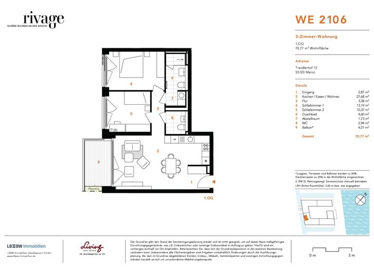 Wohnung zum Kauf - Erstbezug 539.000 € 3 Zimmer 70,8 m² 1. Geschoss An den Grachten 3 Neustadt Mainz 55120