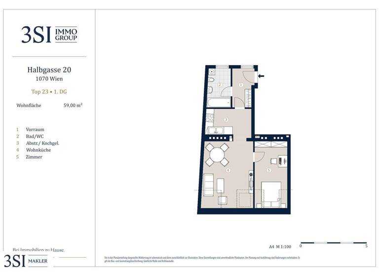 Wohnung zum Kauf 450.000 € 2 Zimmer 59 m² 4. Geschoss Halbgasse 20 Wien 1070