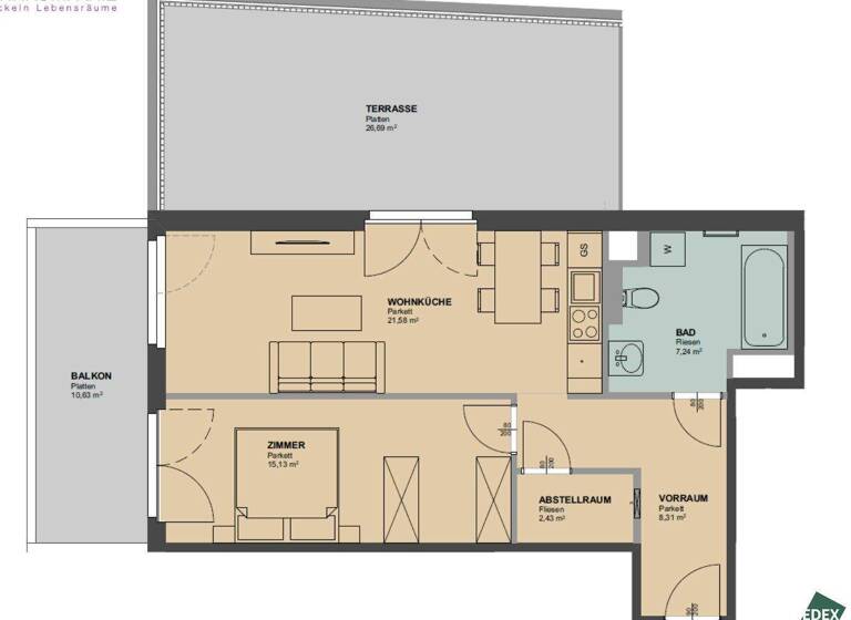 Wohnung zur Miete - Erstbezug 967 € 2,5 Zimmer 54,7 m² 6. Geschoss Wien 1200