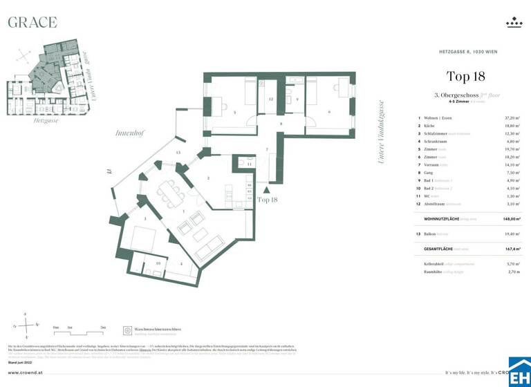 Wohnung zum Kauf - Erstbezug 1.975.000 € 4 Zimmer 148 m² 3. Geschoss Hetzgasse Wien 1030