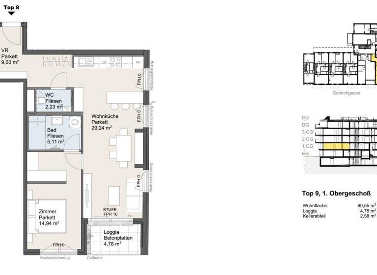 Wohnung zum Kauf provisionsfrei 399.500 € 2 Zimmer 60,6 m² Wien 1220