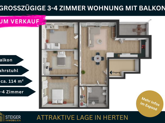 Wohnung zum Kauf 159.000 € 4 Zimmer 114,3 m² 3. Geschoss Stadtmitte Herten 45699
