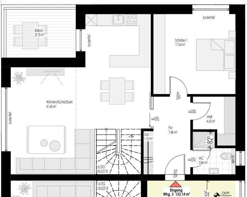 Maisonette zur Miete 1.600 € 3 Zimmer 133,1 m²<br/>Wohnfläche 1.<br/>Geschoss 01.01.2025<br/>Verfügbarkeit Dragonerstraße 15 Dragonerstraße Oldenburg 26135