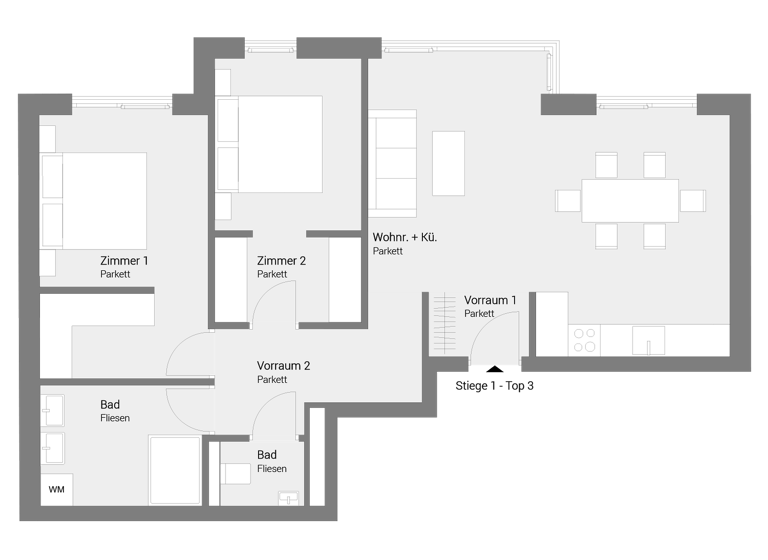 Wohnung zum Kauf 450.000 € 3 Zimmer 76,3 m² 1. Geschoss Wien 1100