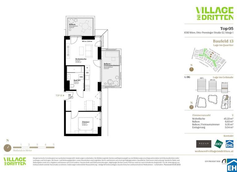 Wohnung zum Kauf - Erstbezug 384.000 € 2 Zimmer 45,2 m² 1. Geschoss Otto-Preminger-Straße Wien 1030