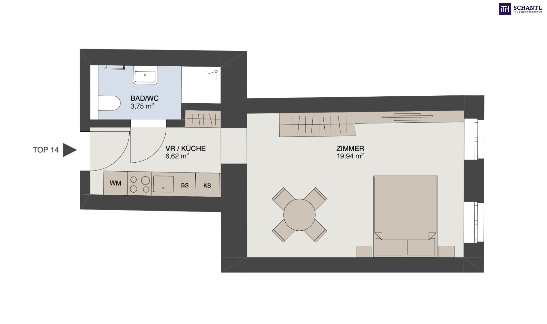 Wohnung zum Kauf 372.000 € 1 Zimmer 30,3 m²<br/>Wohnfläche 3.<br/>Geschoss Fuhrmannsgasse Wien 1080