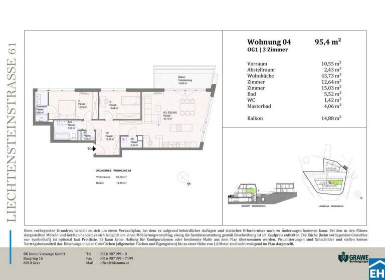 Wohnung zum Kauf - Erstbezug 648.900 € 3 Zimmer 95,4 m² 1. Geschoss Liechtensteinstraße Brunn am Gebirge 2345