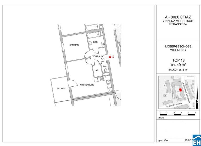 Wohnung zur Miete 395 € 2 Zimmer 49 m² 1. Geschoss frei ab sofort Vinzenz-Muchitsch-Straße Gries Graz 8020