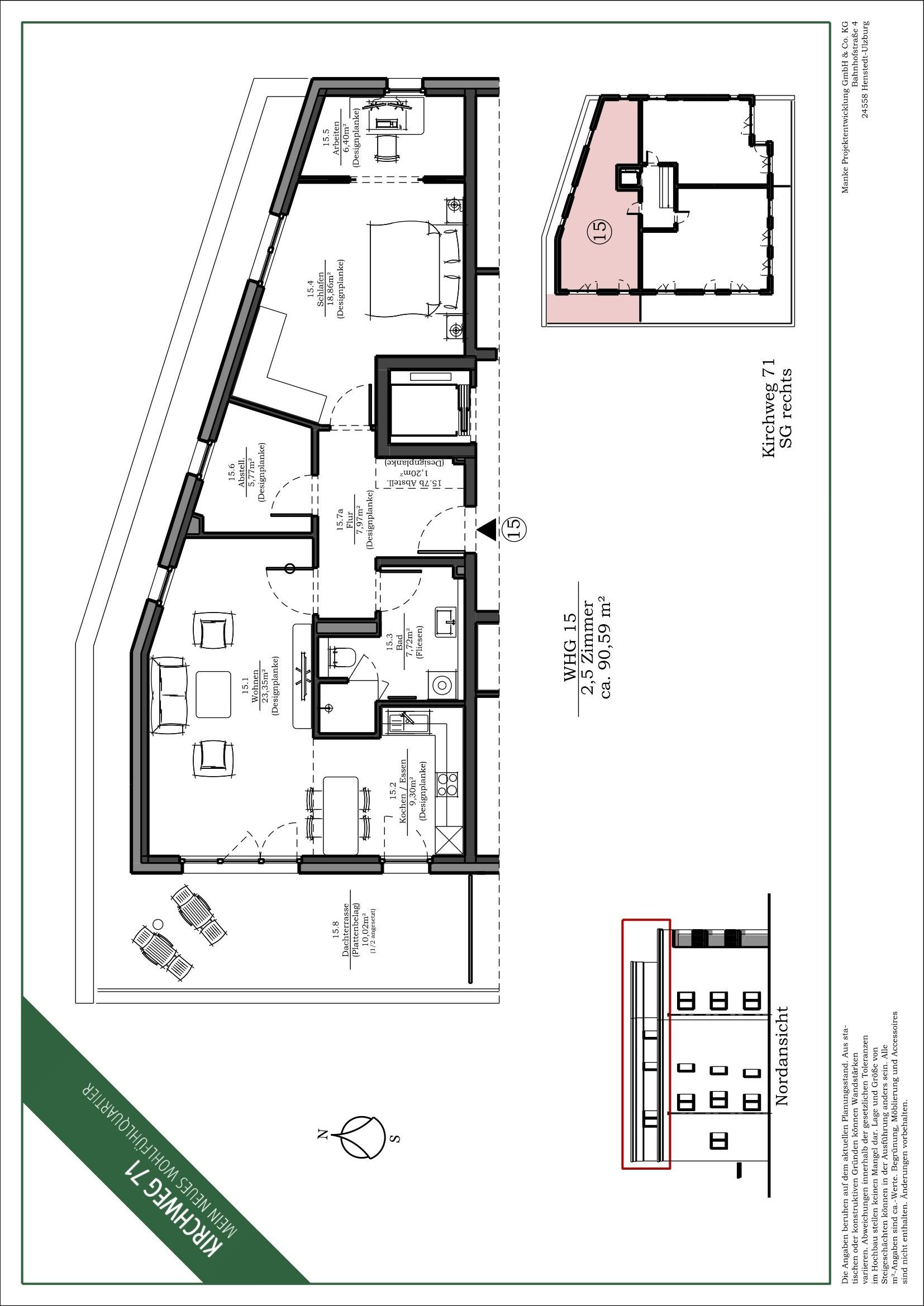 Wohnung zur Miete 1.350 € 3 Zimmer 90,6 m²<br/>Wohnfläche 3.<br/>Geschoss Kirchweg 71 Henstedt-Ulzburg 24558