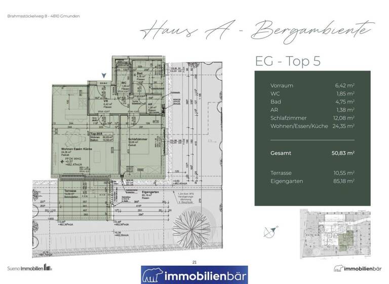 Wohnung zum Kauf - Erstbezug 365.000 € 2 Zimmer 50,8 m² EG Brahmsstöckelweg 8 Gmunden 4810
