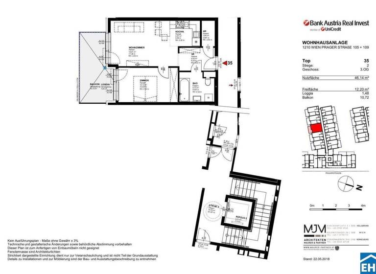 Wohnung zur Miete 651 € 2 Zimmer 46,1 m² 3. Geschoss Wien 1210