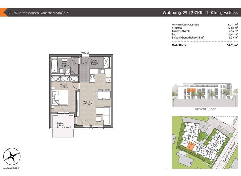 Wohnung zum Kauf - Erstbezug provisionsfrei 369.000 € 2 Zimmer 54,5 m² 2. Geschoss Münchner Straße 21 Reisgang Pfaffenhofen an der Ilm 85276