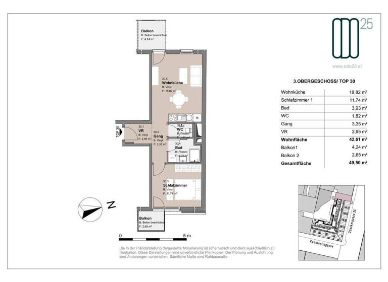 Wohnung zur Miete - Erstbezug 783 € 2 Zimmer 42,6 m² 3. Geschoss frei ab 01.07.2026 Odoakergasse 25 Wien 1160