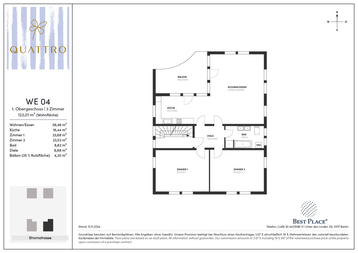 Wohnung zum Kauf 380.000 € 3 Zimmer 123 m²<br/>Wohnfläche 1.<br/>Geschoss Stromstraße 41 Bohnsdorf Berlin 12526