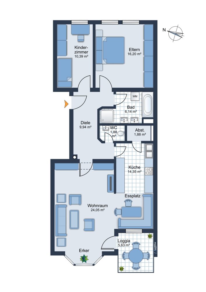 Wohnung zum Kauf 279.000 € 3 Zimmer 85 m²<br/>Wohnfläche 1.<br/>Geschoss Aichach Aichach 86551