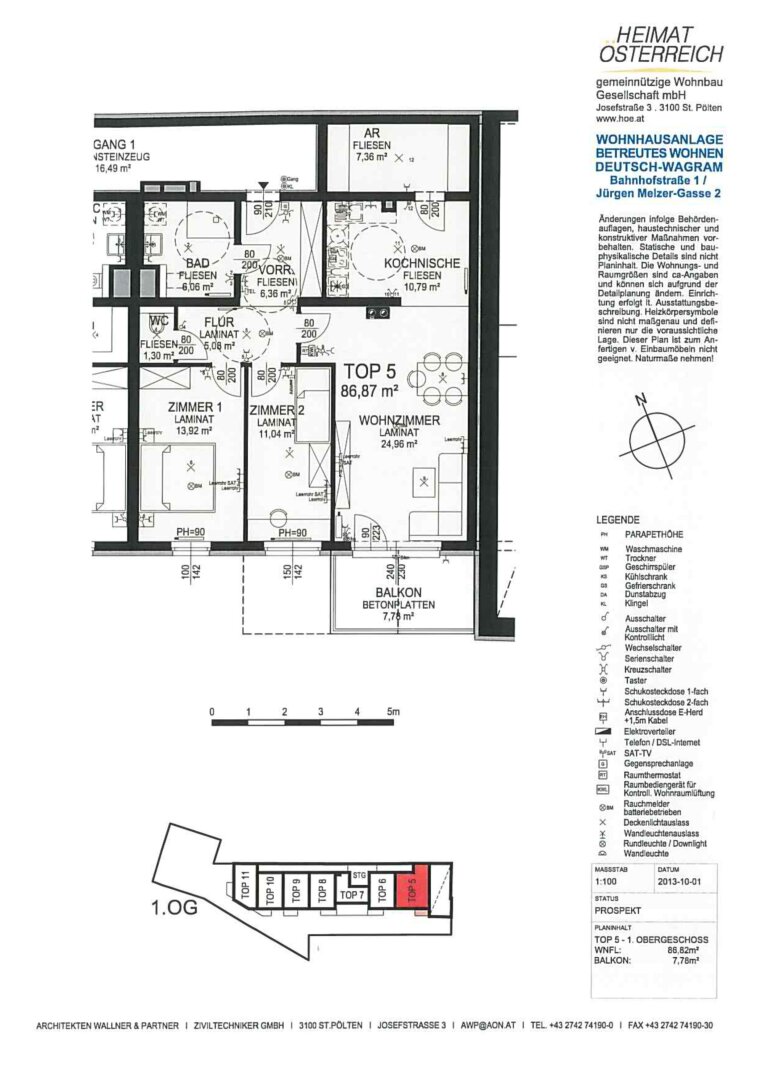 Wohnung zur Miete 1.123 € 3 Zimmer 86,9 m²<br/>Wohnfläche 1.<br/>Geschoss Bahnhofstraße Deutsch-Wagram 2232