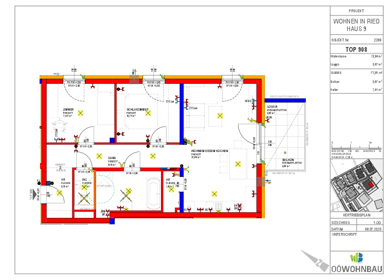 Wohnung zur Miete - Erstbezug 831 € 3 Zimmer 73,9 m² 1. Geschoss Berta-Brader-Weg Ried im Innkreis 4910