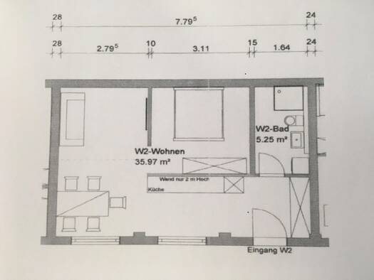 Wohnung zur Miete 940 € 2 Zimmer 44,6 m² 1. Geschoss Ettlinger Str. 11 Südweststadt Karlsruhe 76137