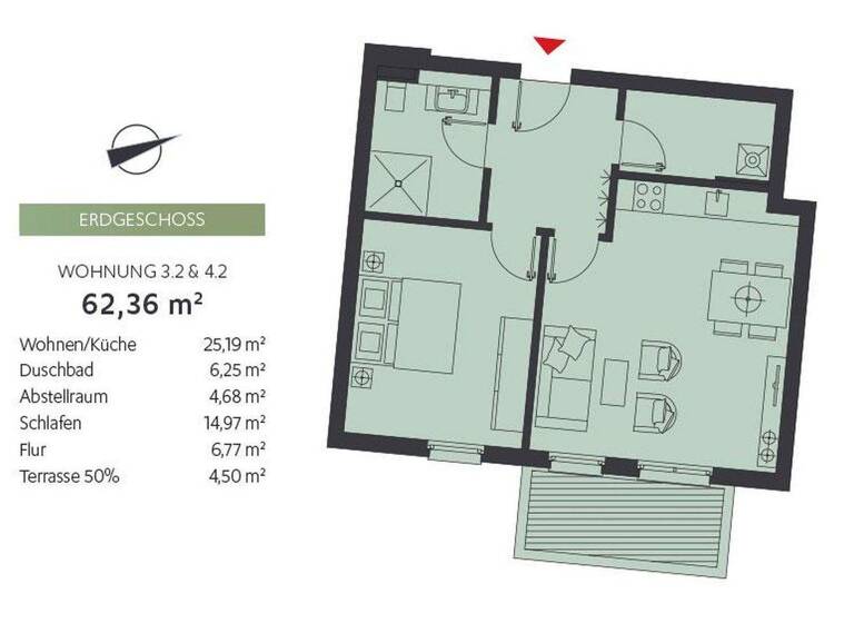 Wohnung zur Miete 900 € 2 Zimmer 62,4 m² EG frei ab 01.06.2026 Straße am Berg 19f Bentwisch 18182