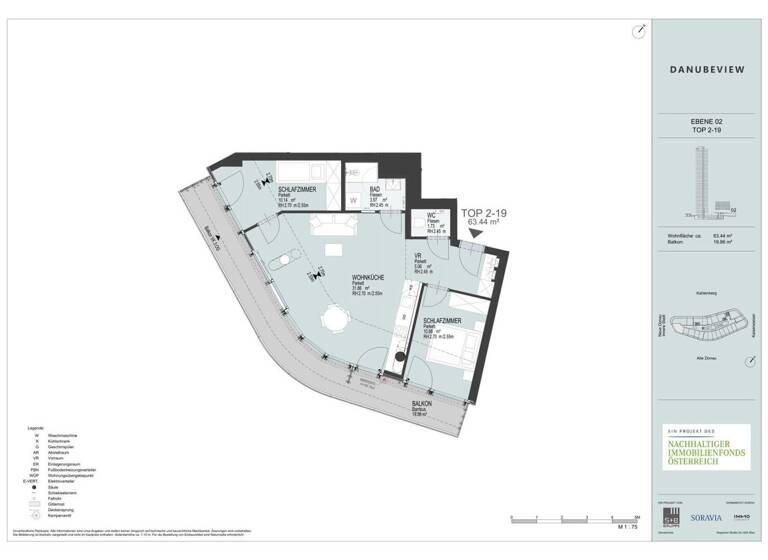 Wohnung zur Miete 1.624 € 3 Zimmer 63,4 m² 2. Geschoss Wien 1220