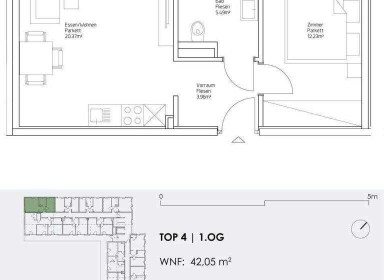 Wohnung zur Miete 428 € 2 Zimmer 42,1 m² 1. Geschoss frei ab 01.03.2026 Babenbergerstraße 25 Lend Graz 8020